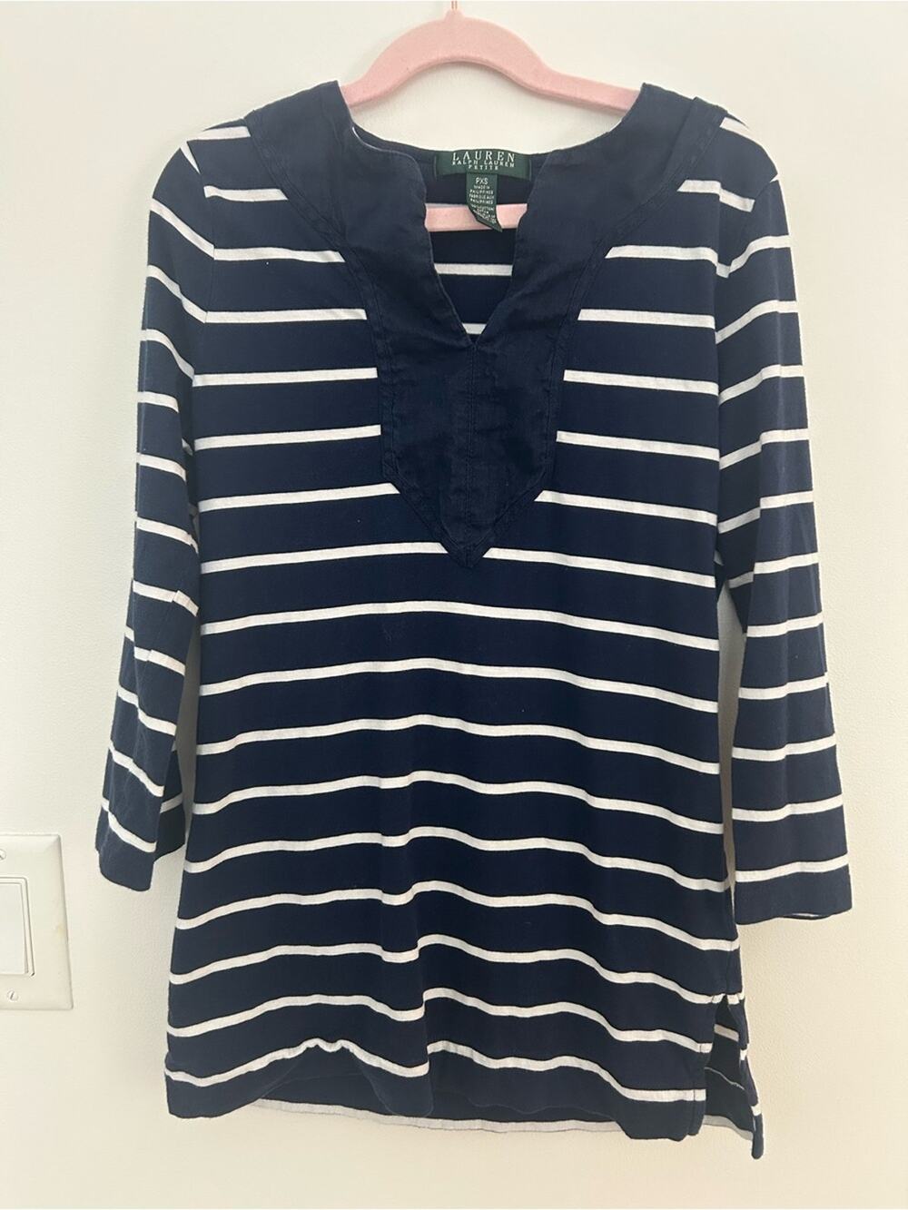 Lauren Ralph Lauren Petite XS Navy & White Striped Tunic Top 100% Cotton